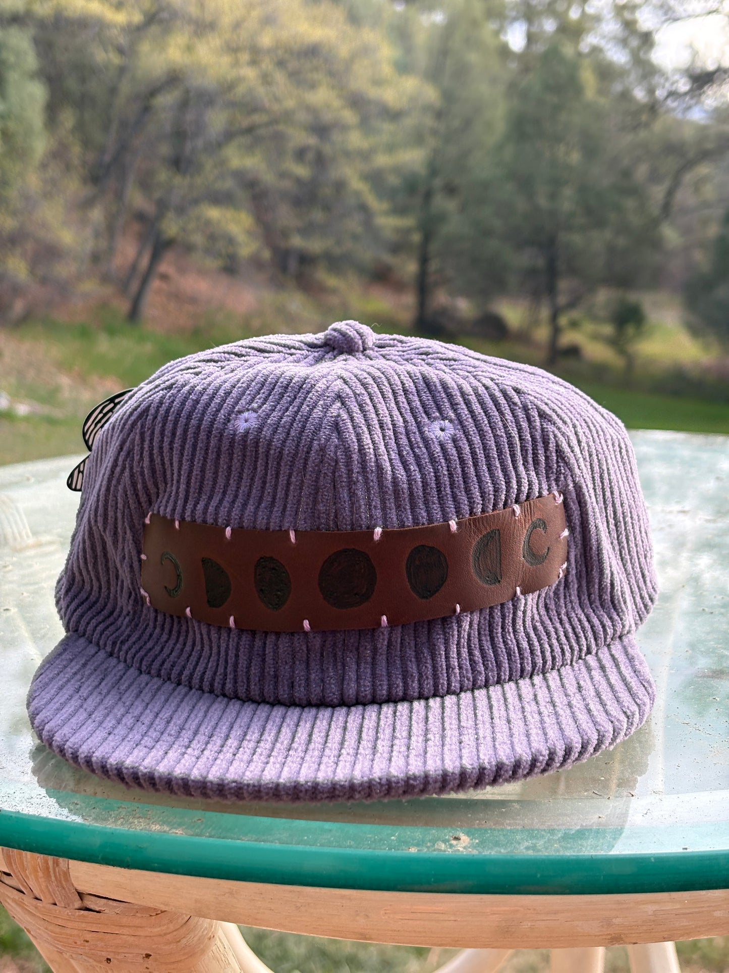 Moon Phases Leather Patch Purple Corduroy Hat