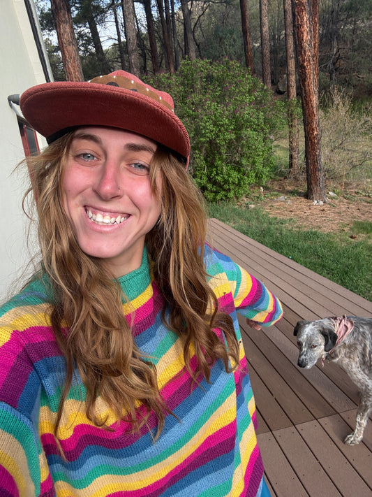 Flower Stamp Leather Patch Corduroy Hat