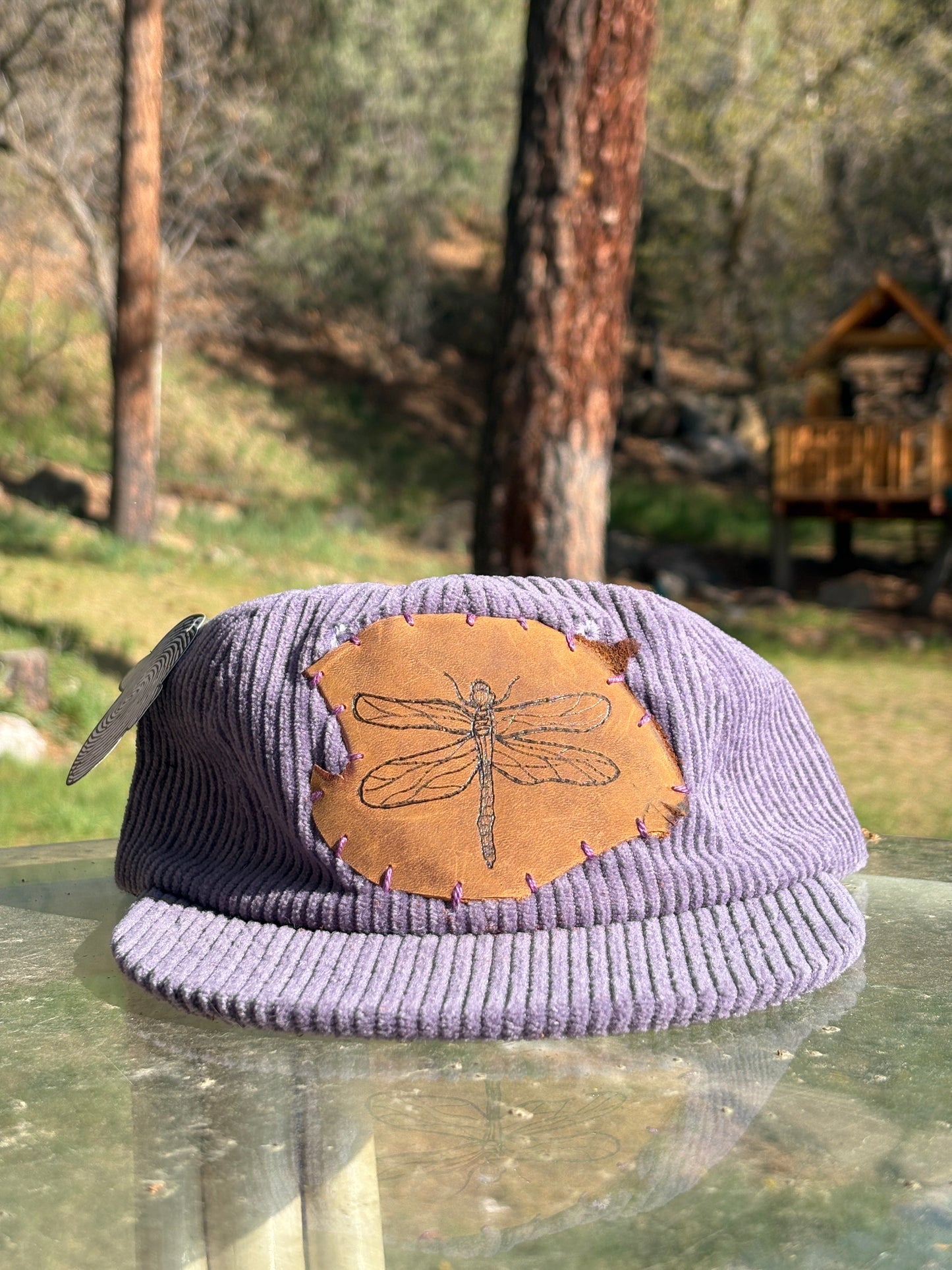 Dragonfly Leather Patch Purple Corduroy Hat