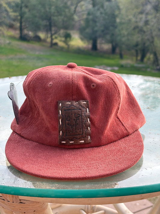 Flower Stamp Leather Patch Corduroy Hat