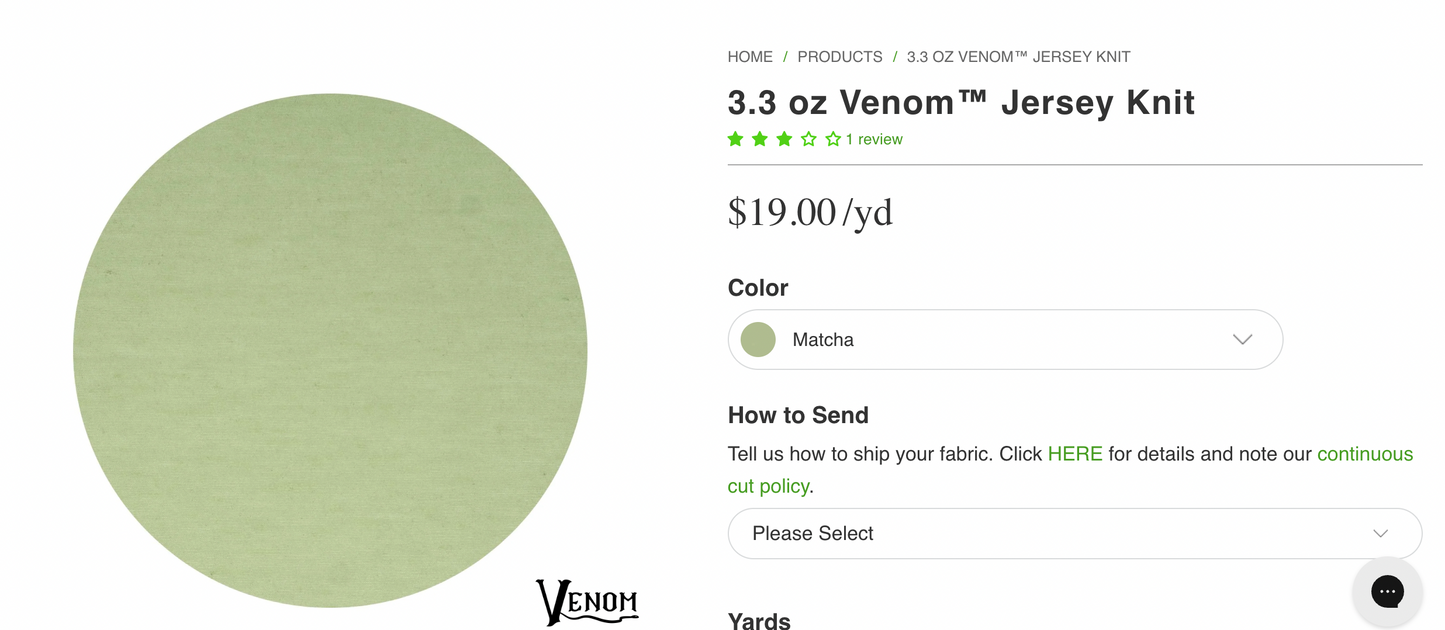 3.3 oz Venom™ Jersey Knit- Matcha